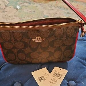 Coach Signature Brown and Red Wristlet